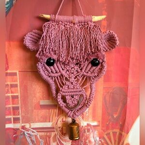 🐮 Handmade Macramé Highland Cow Wall Hanging